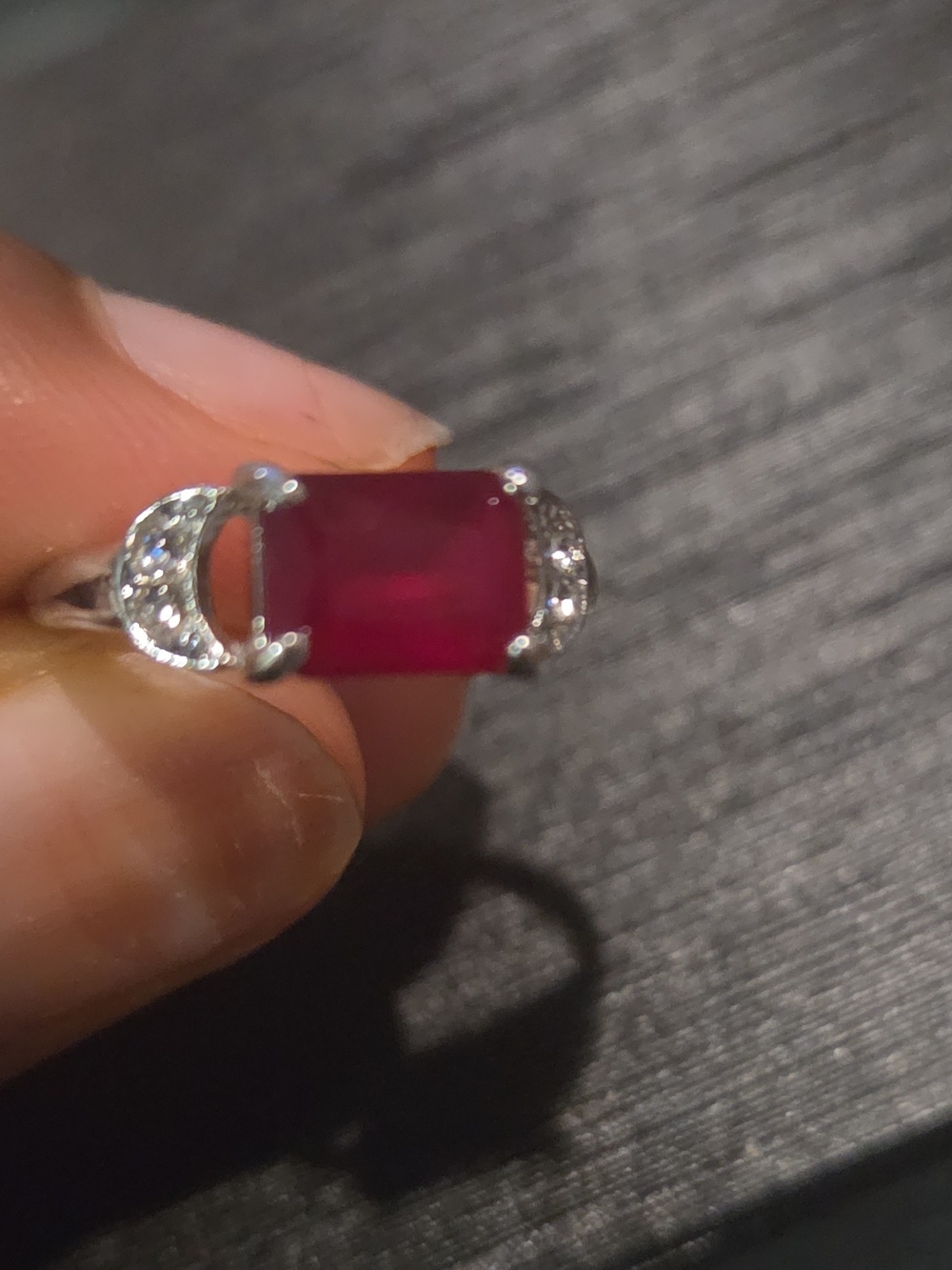 Silver Ring with Red Emerald-Cut Center Stone - Women's Jewelry - Picture 2 of 4